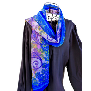 Paisley Scarf Blue Purple‎ White Lightweight Sheer Fashion Accessory